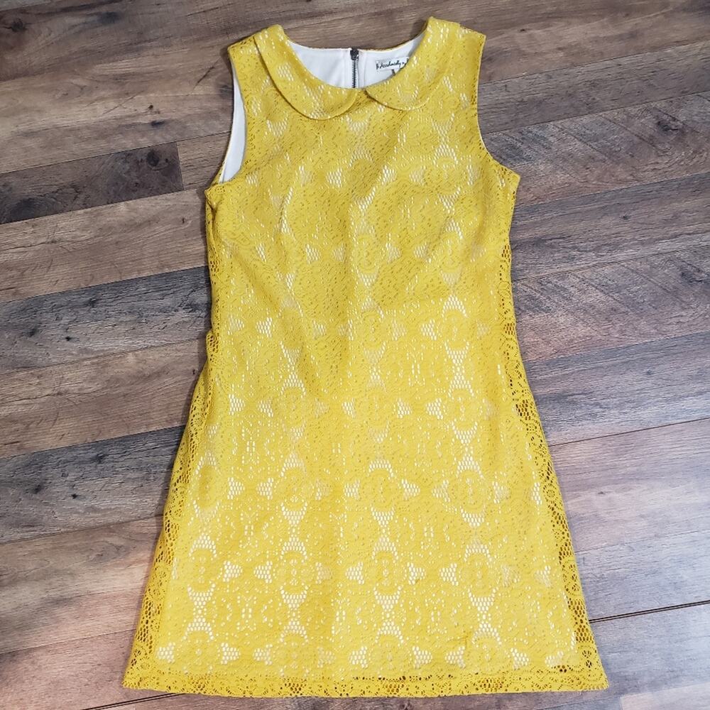 Accidentally In Love Bright Yellow Lace Midi with Peter Pan Collar